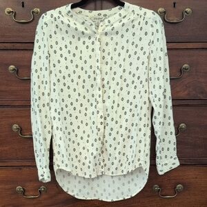 Lucky Brand Women's XS Cream Patterned Button Down